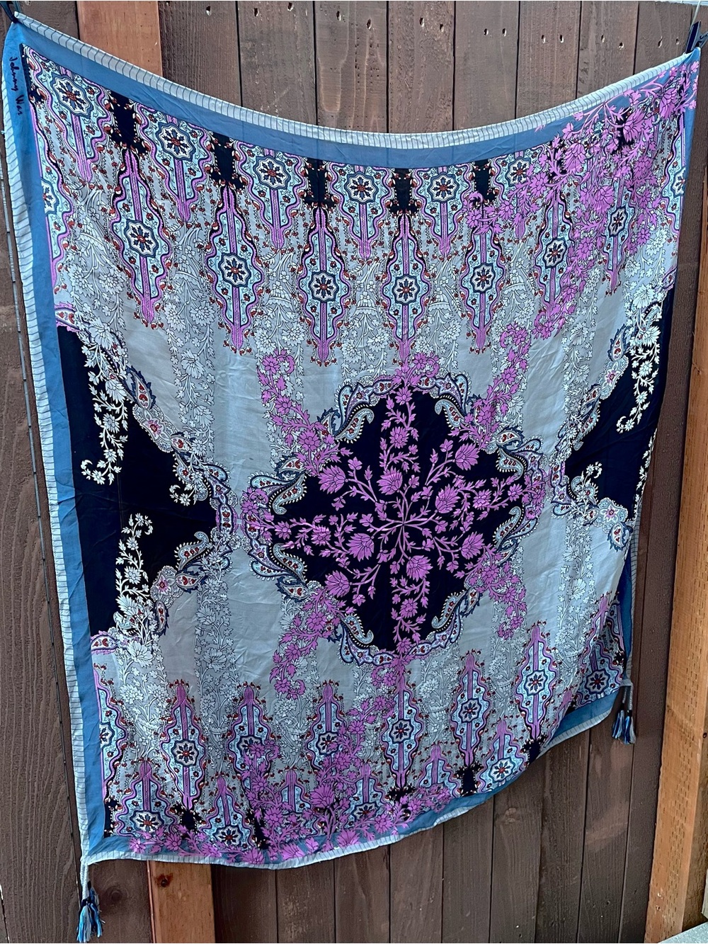 Johnny Was Silk Scarf with Tassels 42 x 42